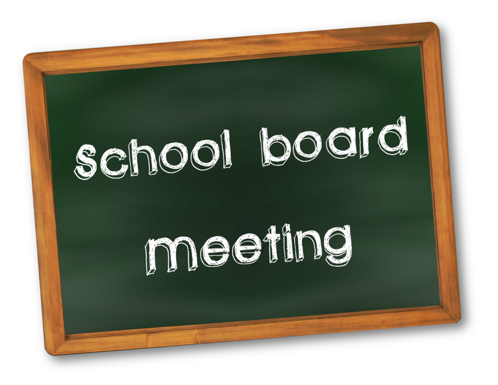 image of a green chalkboard with words school board meeting