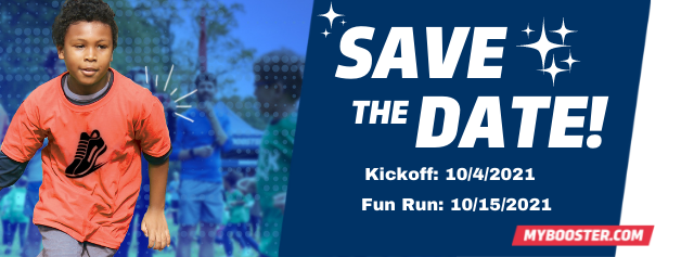 Image of child running and  save the date text