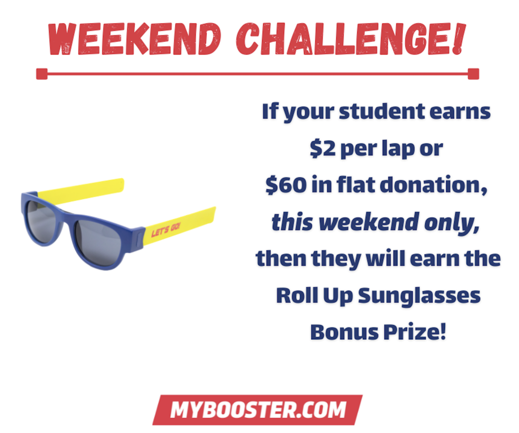 Photo of flier for weekend challenge of jogathon includes photo of sunglasses