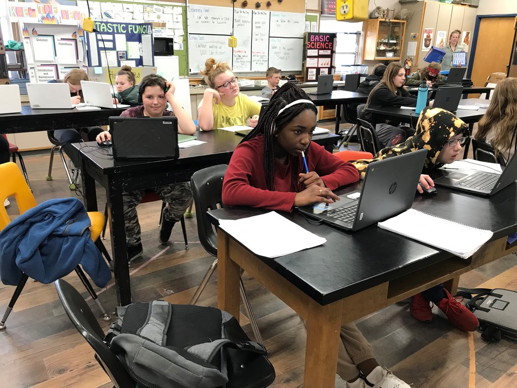 Middle school students working on computers