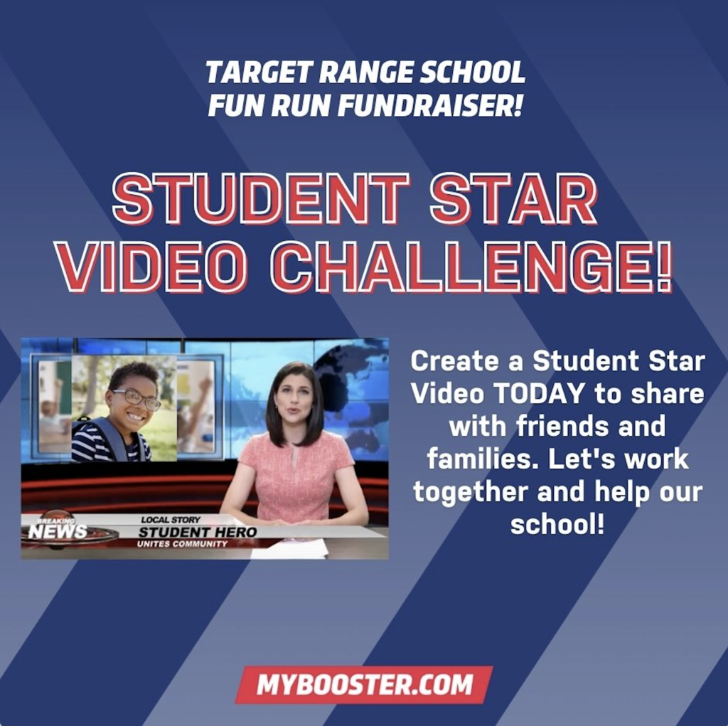Image with words asking students and families to create a student star video challenge for the Jogathon fundraiser at TR