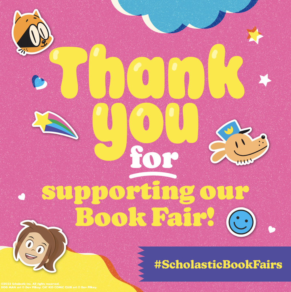 Image with words that say thank you for supporting the TR Book Fair